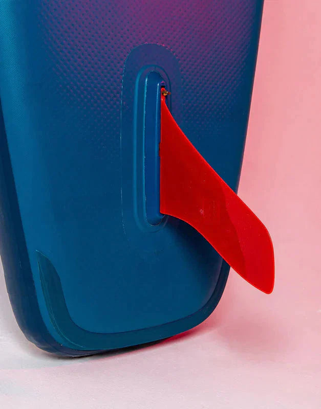 A close up of a paddle board fin
