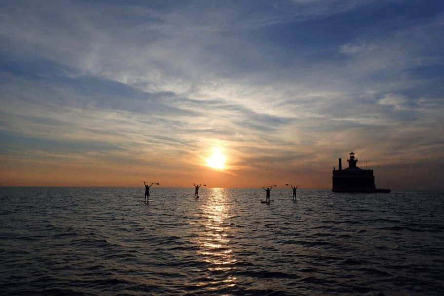 Paddle boarders on Lake Michigan